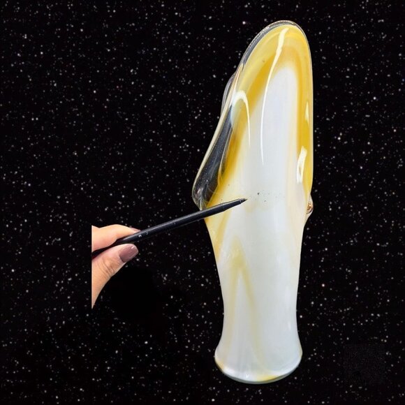 Hand Blown Swung Style Art Glass Vase Hand Made Amber Yellow Tall 14"T 4"W VTG - Picture 8 of 16